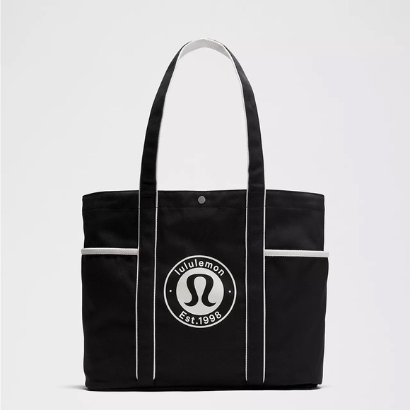 Lululemon Daily Multi-Pocket Canvas Tote Bag 20L Logo- Black/White Opal - Picture 1 of 5